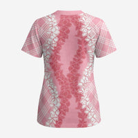 Hawaii Aloha Plumeria Lei Pink Palaka Scrub Top - Polynesian Pride