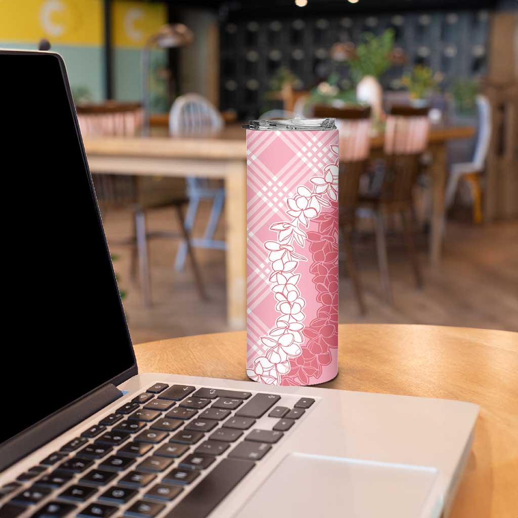 Hawaii Aloha Plumeria Lei Pink Palaka Skinny Tumbler - Polynesian Pride