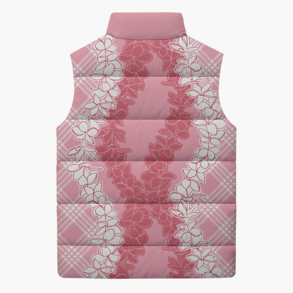 Hawaii Aloha Plumeria Lei Pink Palaka Sleeveless Puffer Jacket - Polynesian Pride