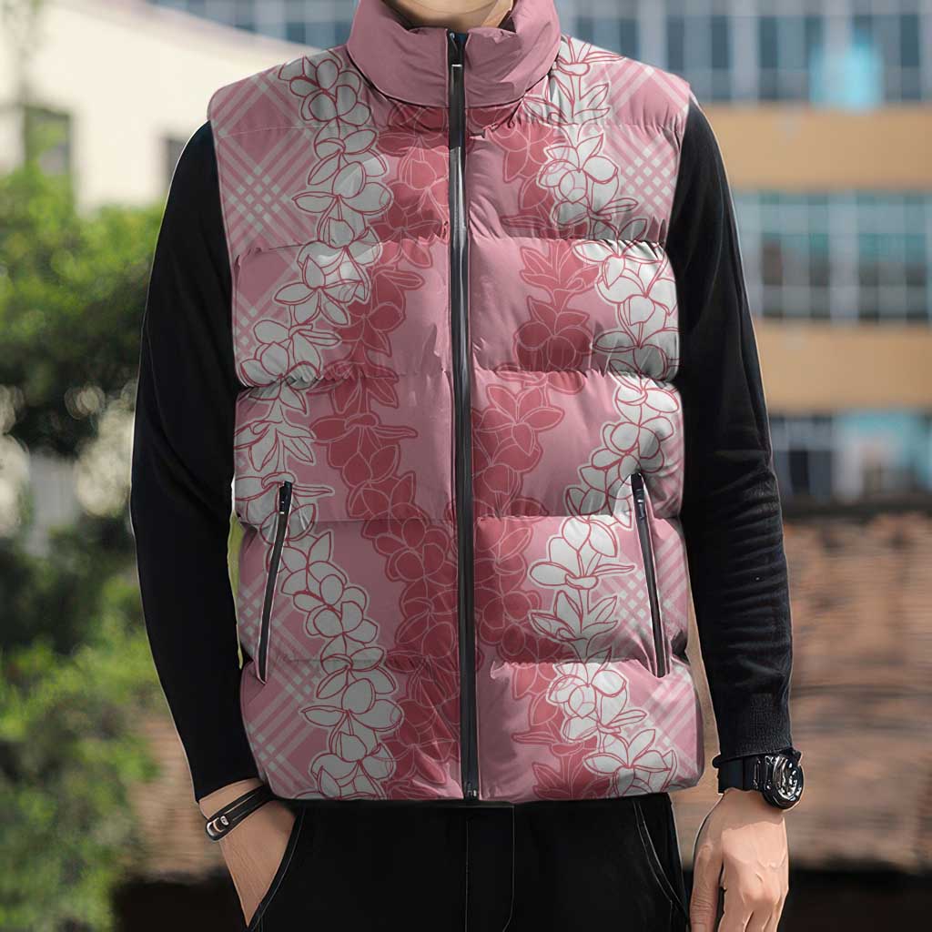 Hawaii Aloha Plumeria Lei Pink Palaka Sleeveless Puffer Jacket - Polynesian Pride