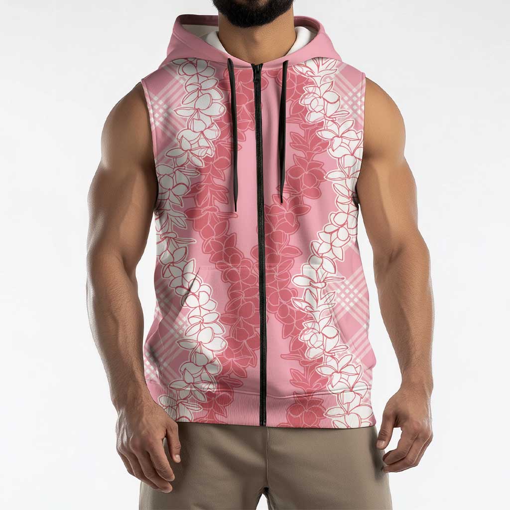 Hawaii Aloha Plumeria Lei Pink Palaka Sleeveless Zip Hoodie - Polynesian Pride