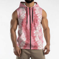 Hawaii Aloha Plumeria Lei Pink Palaka Sleeveless Zip Hoodie - Polynesian Pride