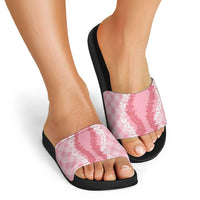 Hawaii Aloha Plumeria Lei Pink Palaka Slide Sandals - Polynesian Pride