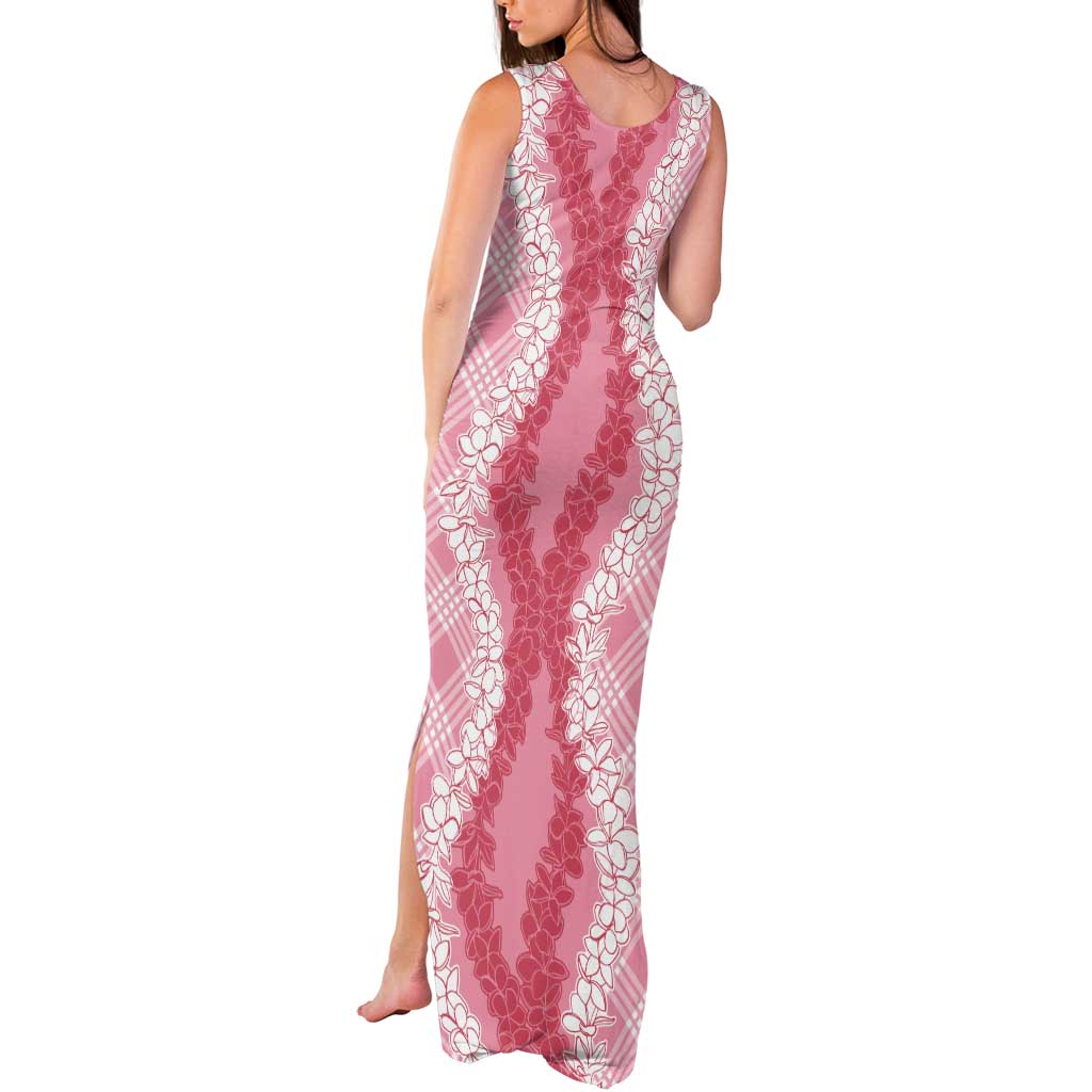 Hawaii Aloha Plumeria Lei Pink Palaka Tank Maxi Dress - Polynesian Pride