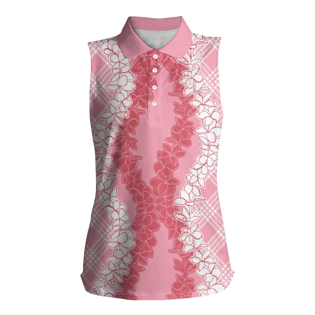 Hawaii Aloha Plumeria Lei Pink Palaka Women Sleeveless Polo Shirt LT7 Female Pink - Polynesian Pride