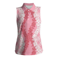 Hawaii Aloha Plumeria Lei Pink Palaka Women Sleeveless Polo Shirt LT7 Female Pink - Polynesian Pride