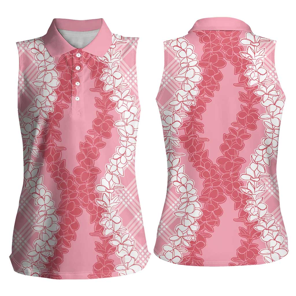 Hawaii Aloha Plumeria Lei Pink Palaka Women Sleeveless Polo Shirt LT7 - Polynesian Pride