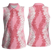 Hawaii Aloha Plumeria Lei Pink Palaka Women Sleeveless Polo Shirt LT7 - Polynesian Pride