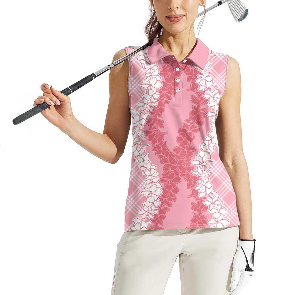 Hawaii Aloha Plumeria Lei Pink Palaka Women Sleeveless Polo Shirt LT7 - Polynesian Pride