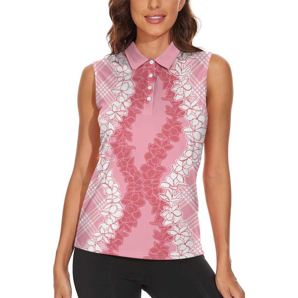 Hawaii Aloha Plumeria Lei Pink Palaka Women Sleeveless Polo Shirt LT7 - Polynesian Pride