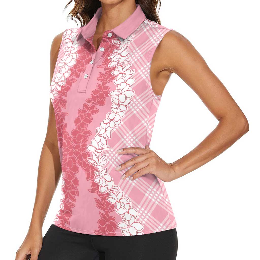 Hawaii Aloha Plumeria Lei Pink Palaka Women Sleeveless Polo Shirt LT7 - Polynesian Pride