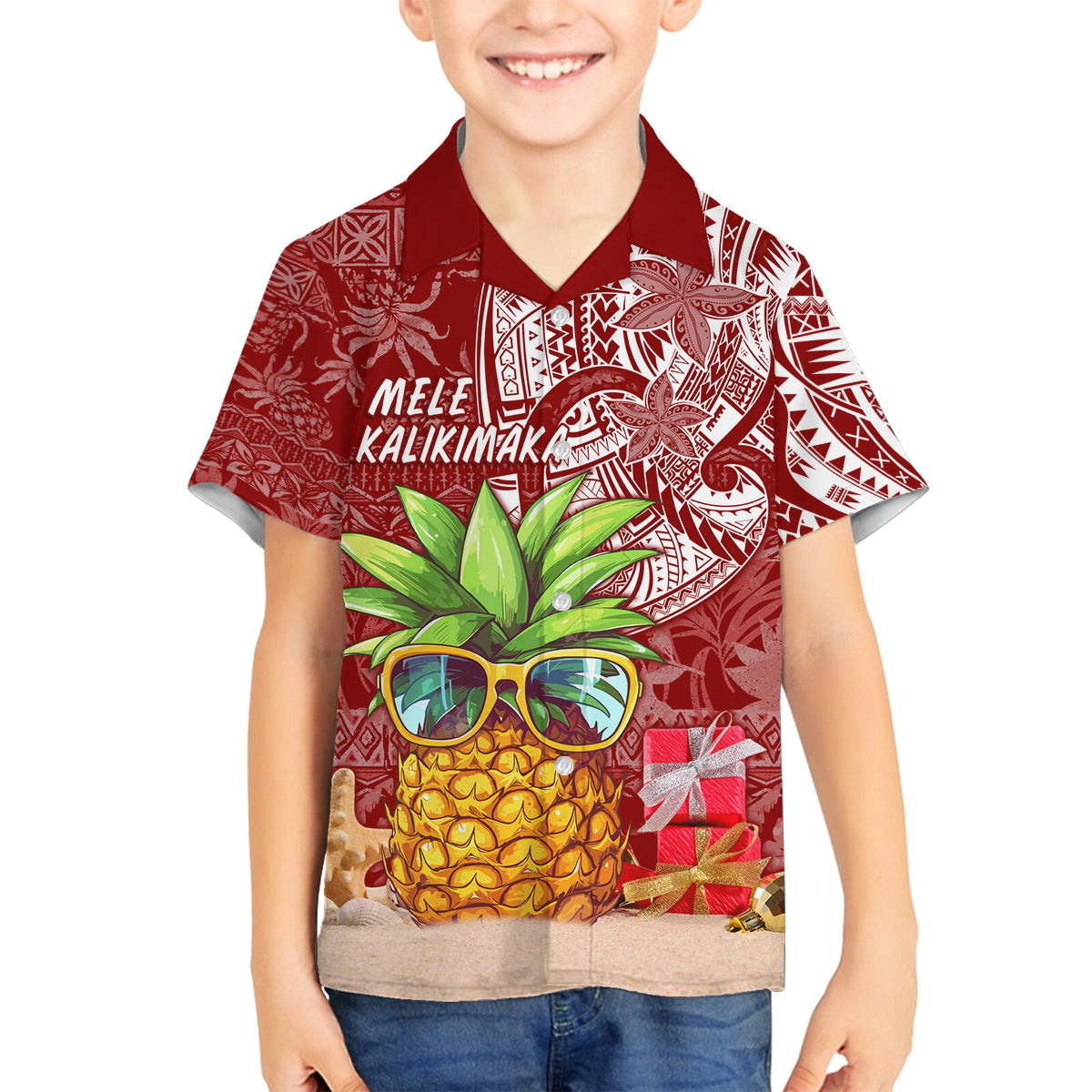 Mele Kalikimaka Hawaii Christmas Family Matching Puletasi Dress and Hawaiian Shirt Pineapple Party LT7 Son's Shirt Red - Polynesian Pride