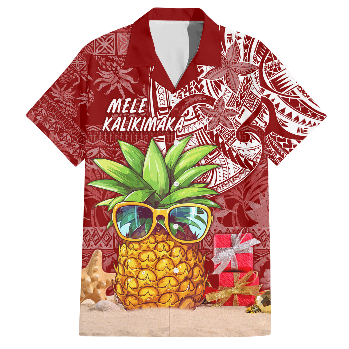 Mele Kalikimaka Hawaii Christmas Family Matching Short Sleeve Bodycon Dress and Hawaiian Shirt Pineapple Party LT7 Dad's Shirt - Short Sleeve Red - Polynesian Pride