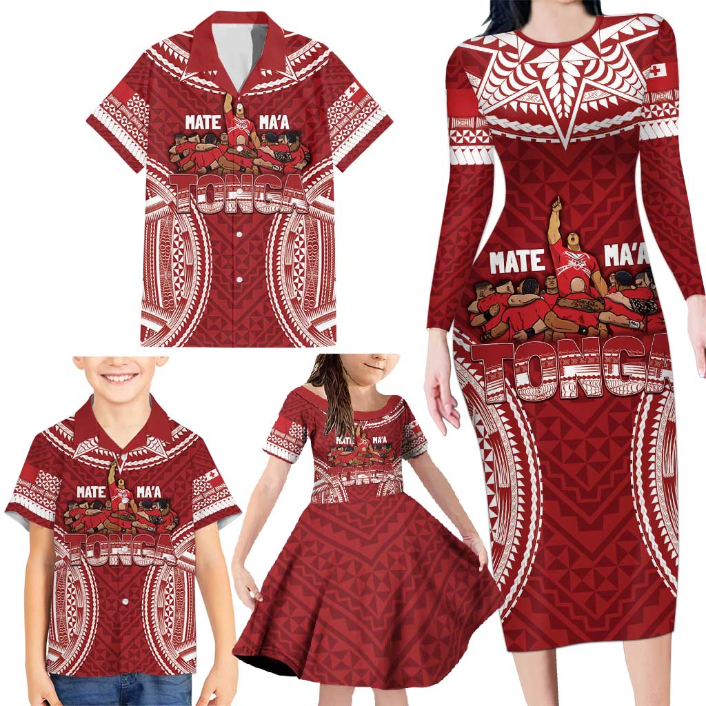 Personalized Mate Maa Tonga Rugby Family Matching Long Sleeve Bodycon Dress and Hawaiian Shirt Ofa Atu Tonga LT7 - Polynesian Pride