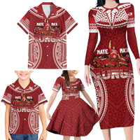 Personalized Mate Maa Tonga Rugby Family Matching Long Sleeve Bodycon Dress and Hawaiian Shirt Ofa Atu Tonga LT7 - Polynesian Pride