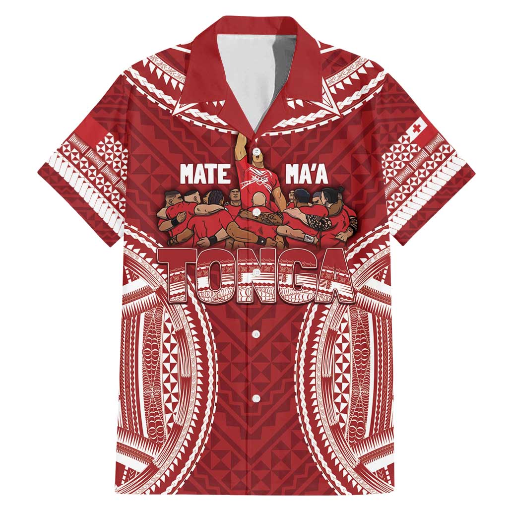 Personalized Mate Maa Tonga Rugby Family Matching Mermaid Dress and Hawaiian Shirt Ofa Atu Tonga LT7 Dad's Shirt - Short Sleeve Red - Polynesian Pride