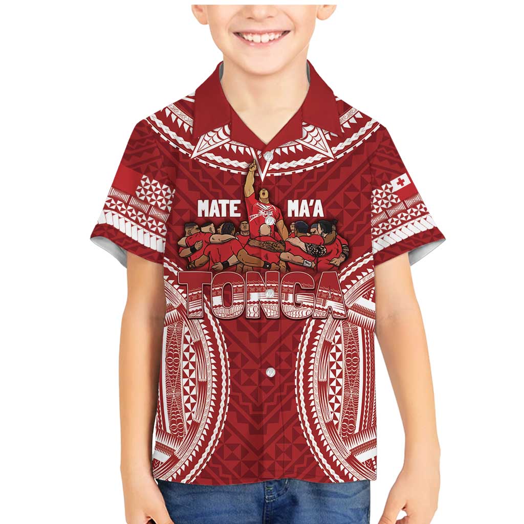 Personalized Mate Maa Tonga Rugby Family Matching Mermaid Dress and Hawaiian Shirt Ofa Atu Tonga LT7 Son's Shirt Red - Polynesian Pride