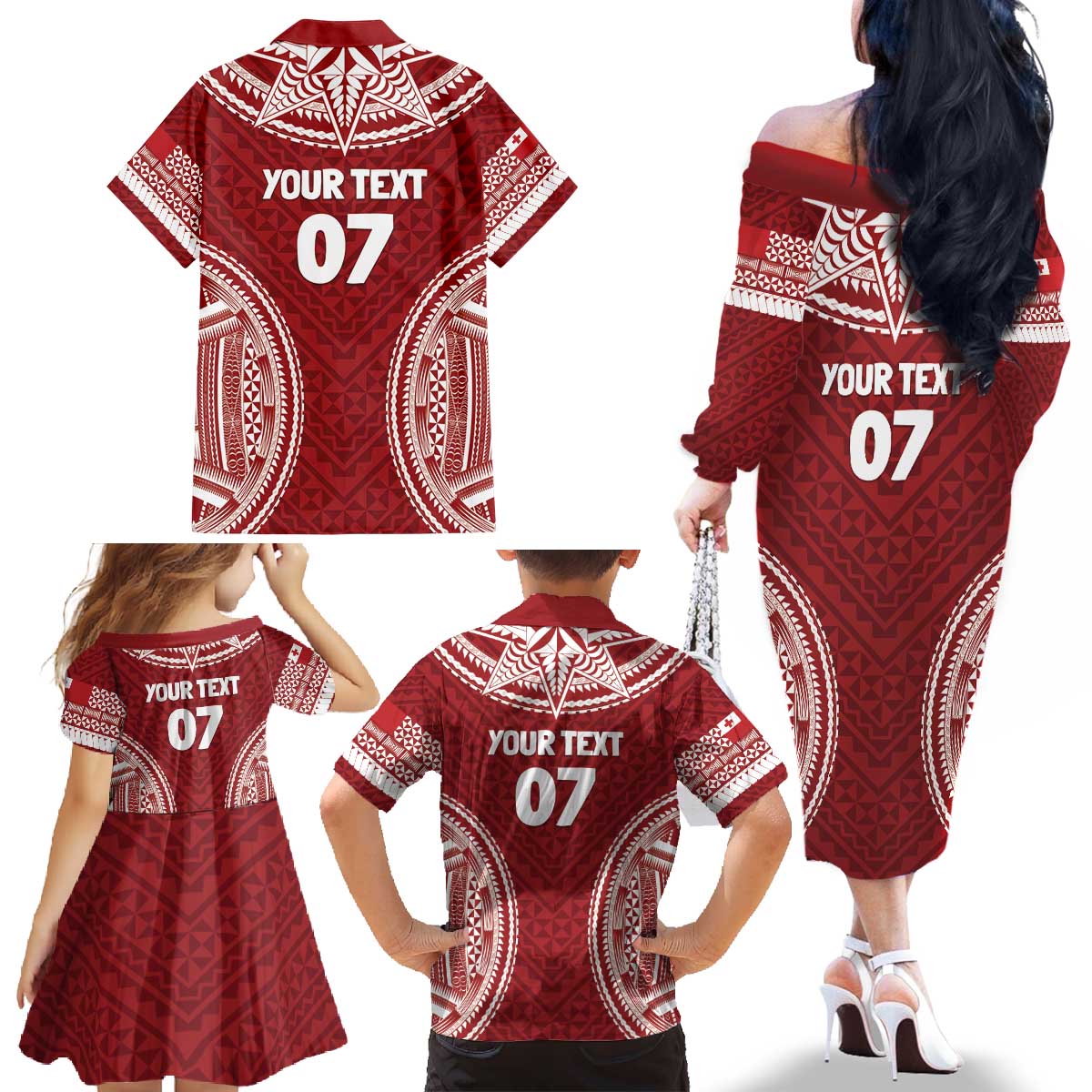 Personalized Mate Maa Tonga Rugby Family Matching Off The Shoulder Long Sleeve Dress and Hawaiian Shirt Ofa Atu Tonga LT7 - Polynesian Pride
