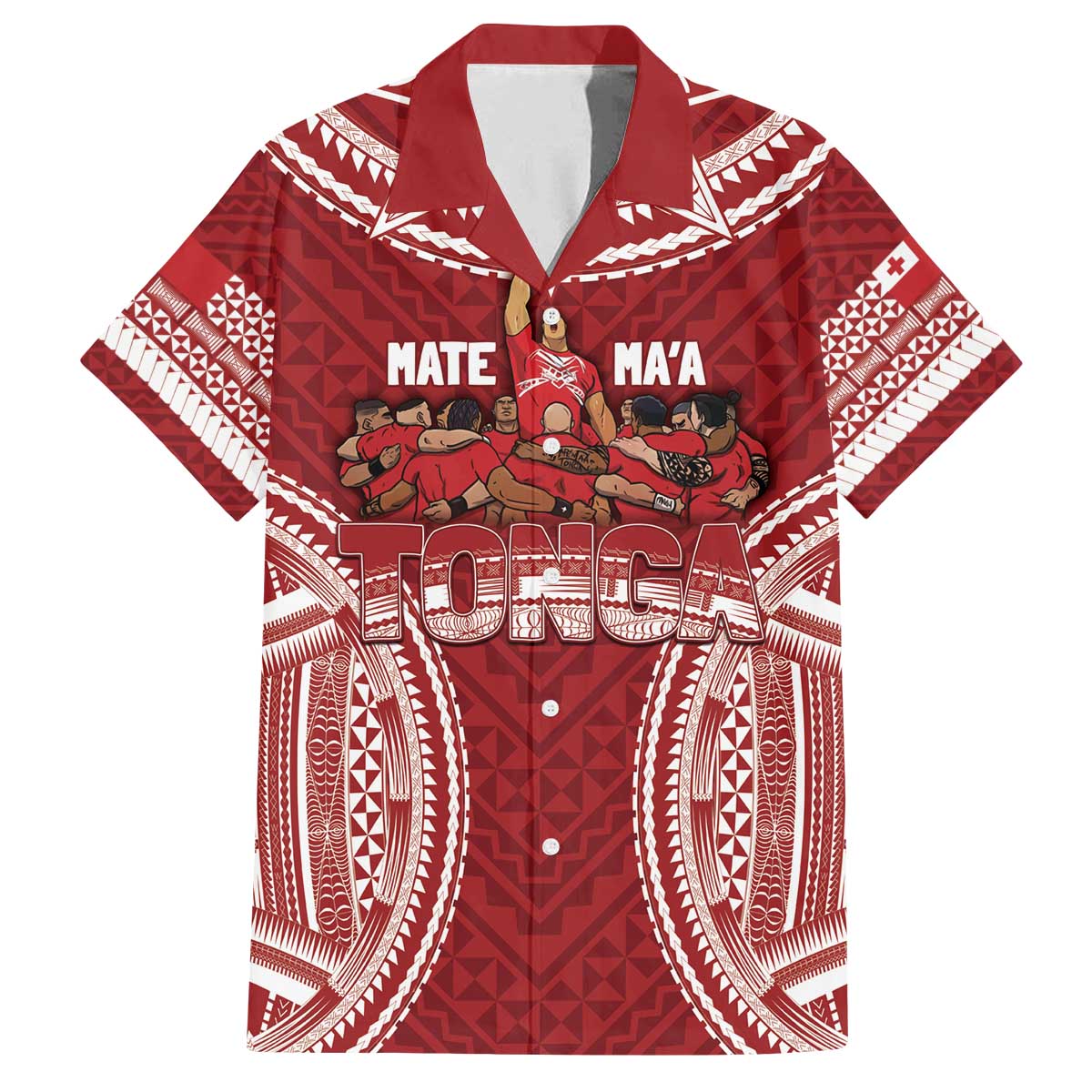 Personalized Mate Maa Tonga Rugby Family Matching Off The Shoulder Long Sleeve Dress and Hawaiian Shirt Ofa Atu Tonga LT7 Dad's Shirt - Short Sleeve Red - Polynesian Pride
