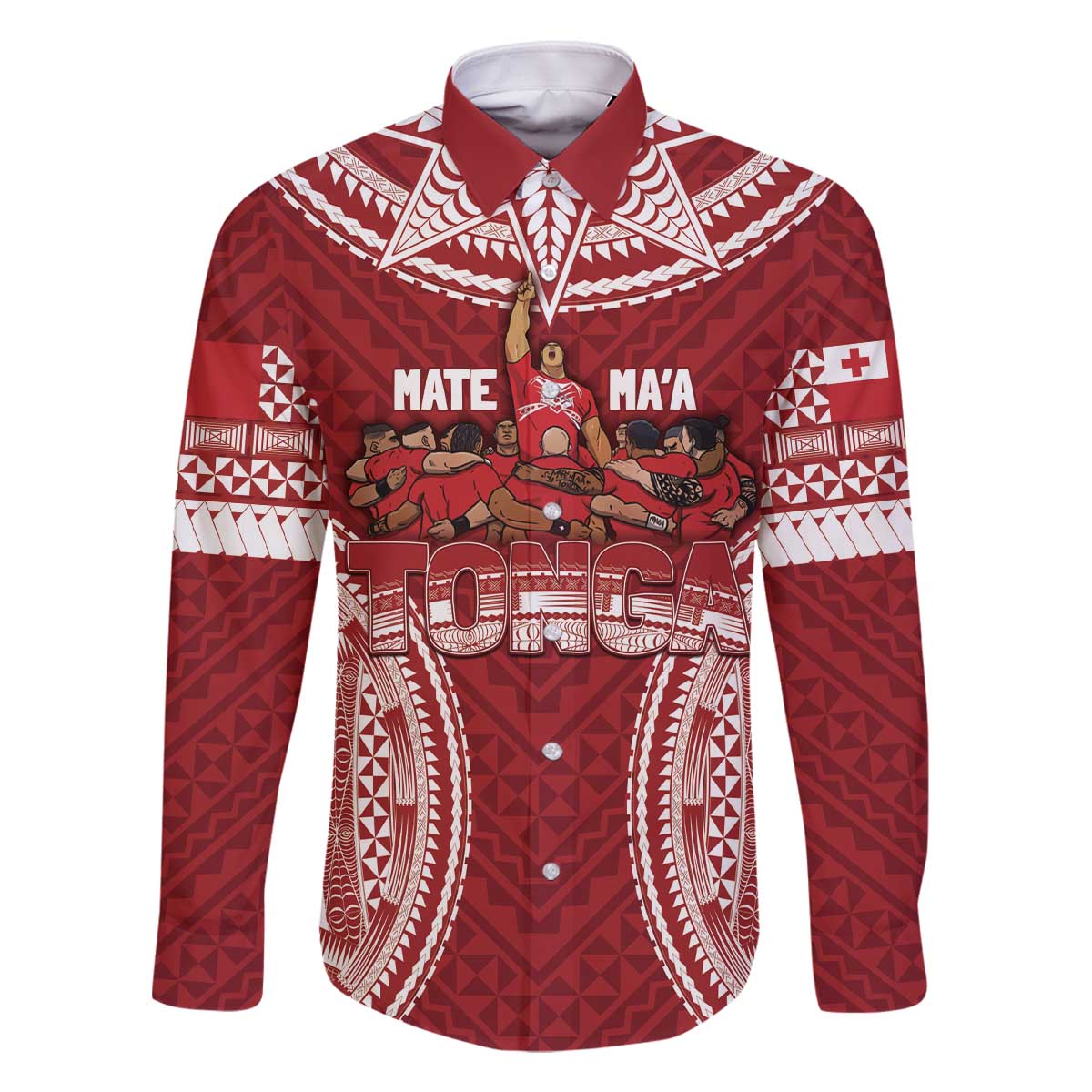 Personalized Mate Maa Tonga Rugby Family Matching Off The Shoulder Long Sleeve Dress and Hawaiian Shirt Ofa Atu Tonga LT7 Dad's Shirt - Long Sleeve Red - Polynesian Pride