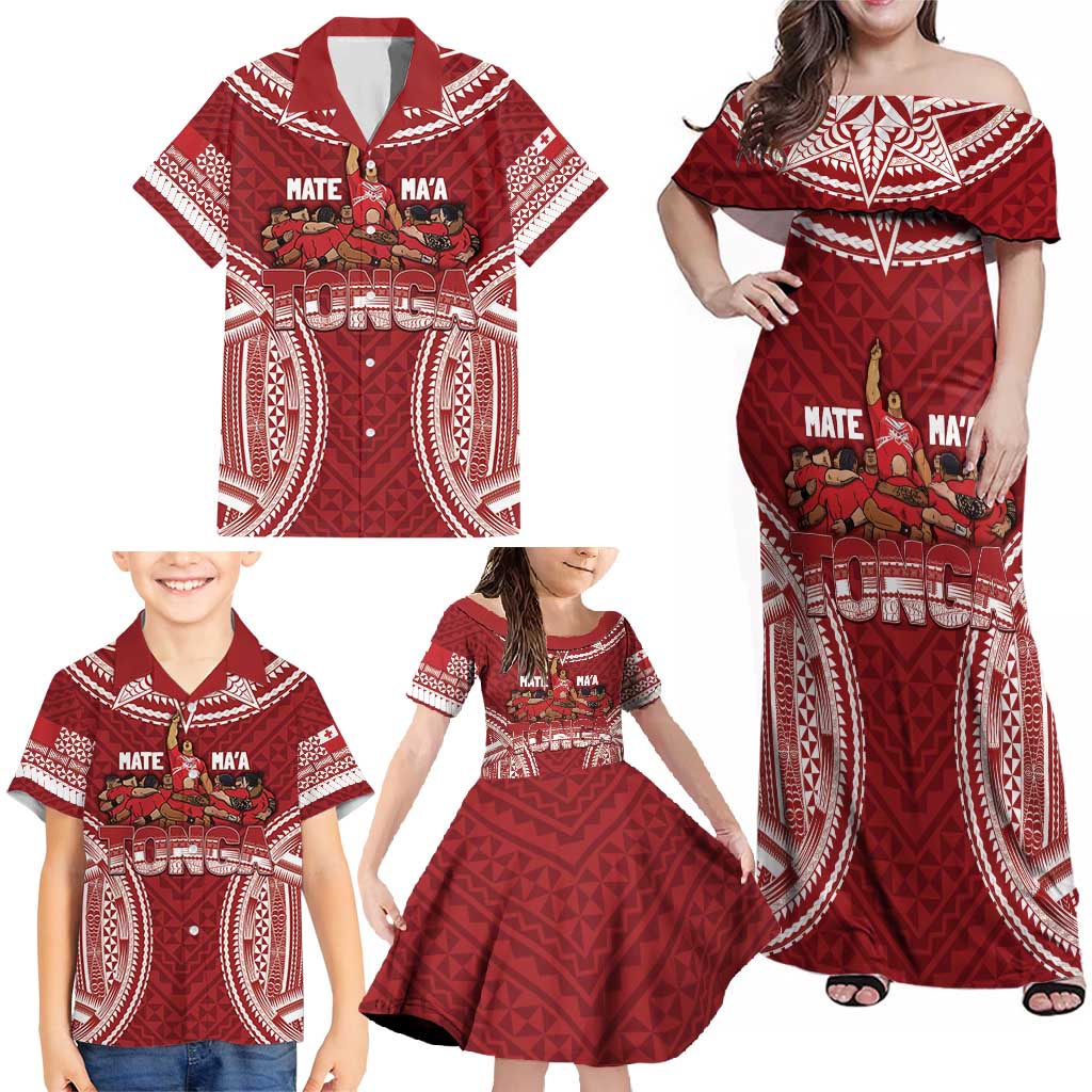 Personalized Mate Maa Tonga Rugby Family Matching Off Shoulder Maxi Dress and Hawaiian Shirt Ofa Atu Tonga LT7 - Polynesian Pride