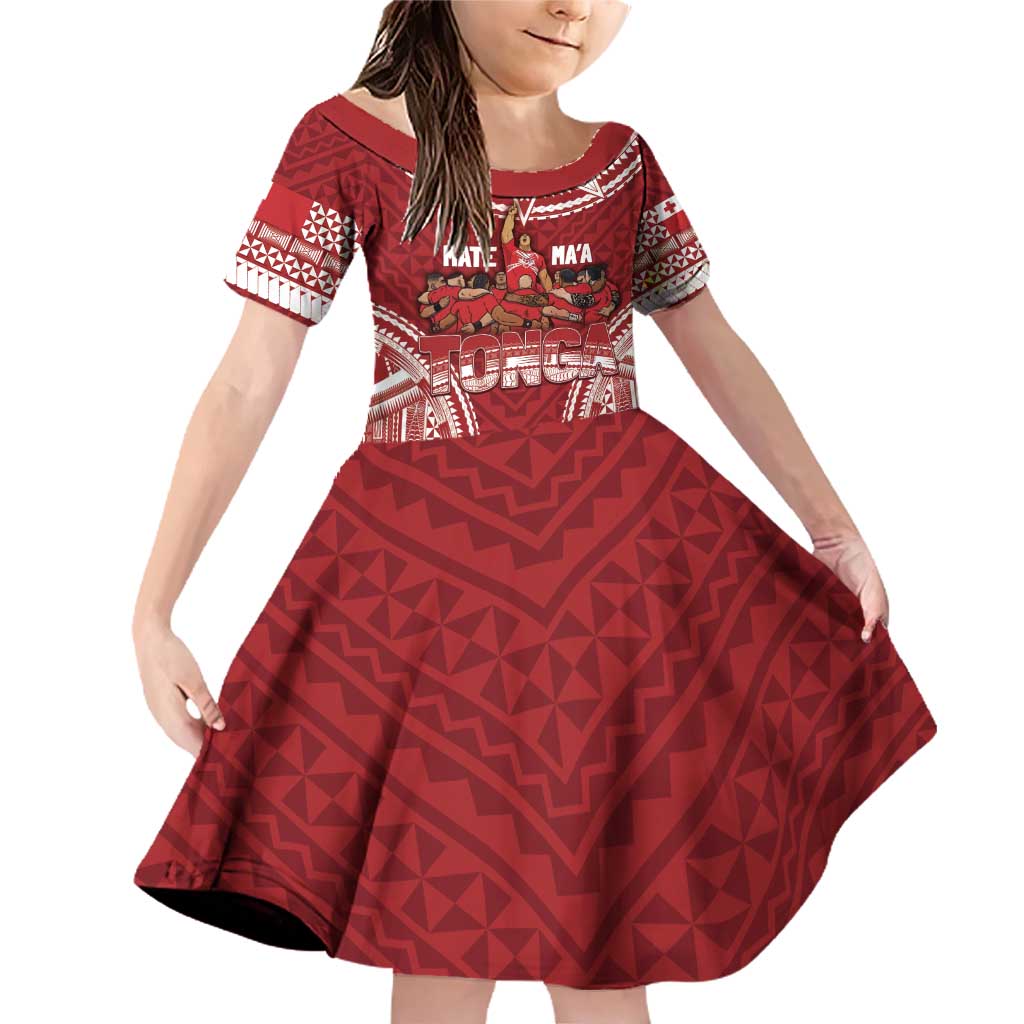 Personalized Mate Maa Tonga Rugby Family Matching Off Shoulder Short Dress and Hawaiian Shirt Ofa Atu Tonga LT7 Daughter's Dress Red - Polynesian Pride