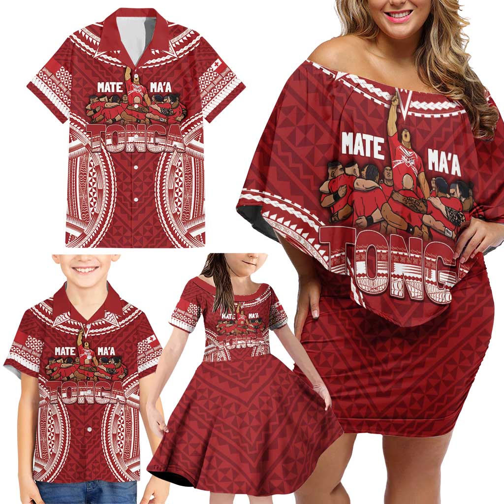 Personalized Mate Maa Tonga Rugby Family Matching Off Shoulder Short Dress and Hawaiian Shirt Ofa Atu Tonga LT7 - Polynesian Pride