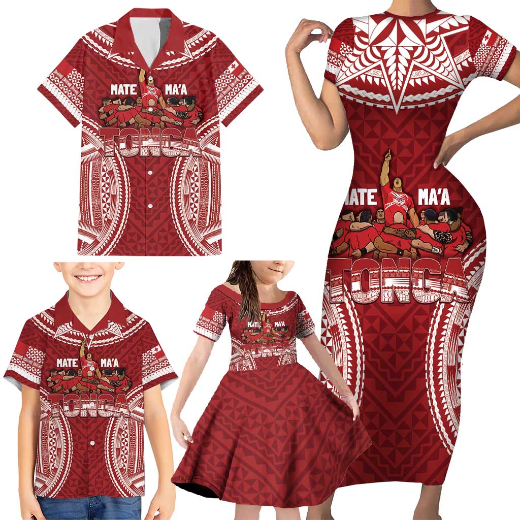 Personalized Mate Maa Tonga Rugby Family Matching Short Sleeve Bodycon Dress and Hawaiian Shirt Ofa Atu Tonga LT7 - Polynesian Pride