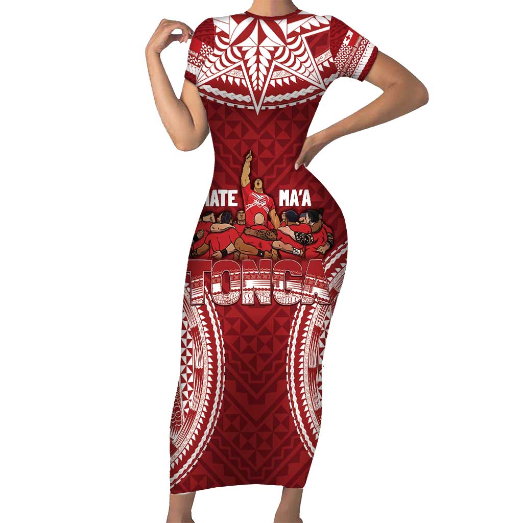 Personalized Mate Maa Tonga Rugby Family Matching Short Sleeve Bodycon Dress and Hawaiian Shirt Ofa Atu Tonga LT7 Mom's Dress Red - Polynesian Pride