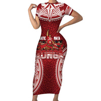 Personalized Mate Maa Tonga Rugby Family Matching Short Sleeve Bodycon Dress and Hawaiian Shirt Ofa Atu Tonga LT7 Mom's Dress Red - Polynesian Pride