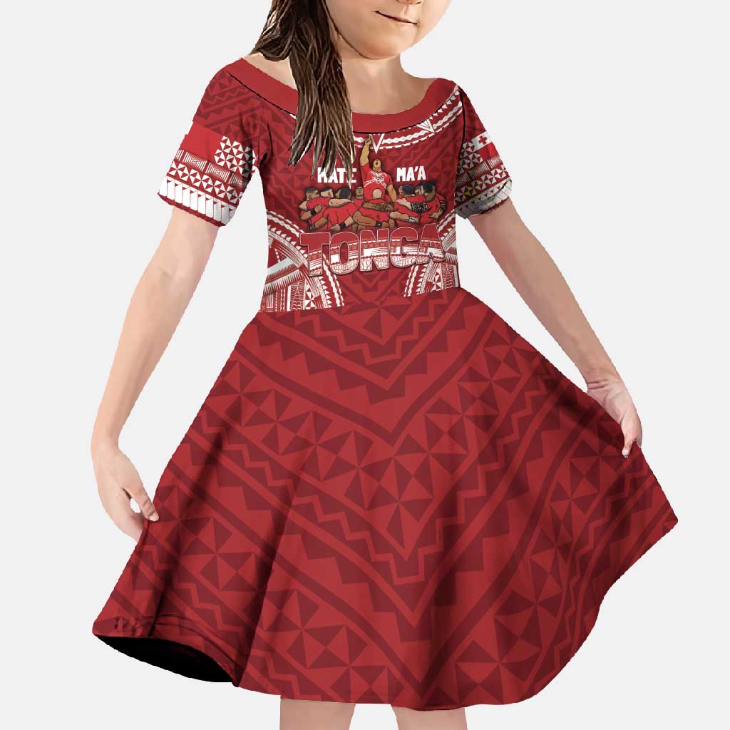 Personalized Mate Maa Tonga Rugby Family Matching Summer Maxi Dress and Hawaiian Shirt Ofa Atu Tonga LT7 Daughter's Dress Red - Polynesian Pride