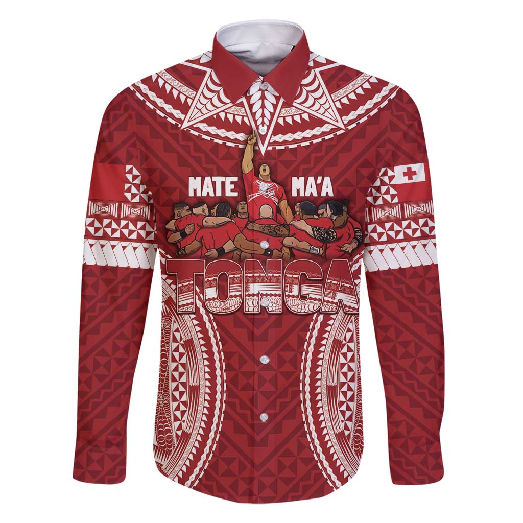 Personalized Mate Maa Tonga Rugby Family Matching Summer Maxi Dress and Hawaiian Shirt Ofa Atu Tonga LT7 Dad's Shirt - Long Sleeve Red - Polynesian Pride