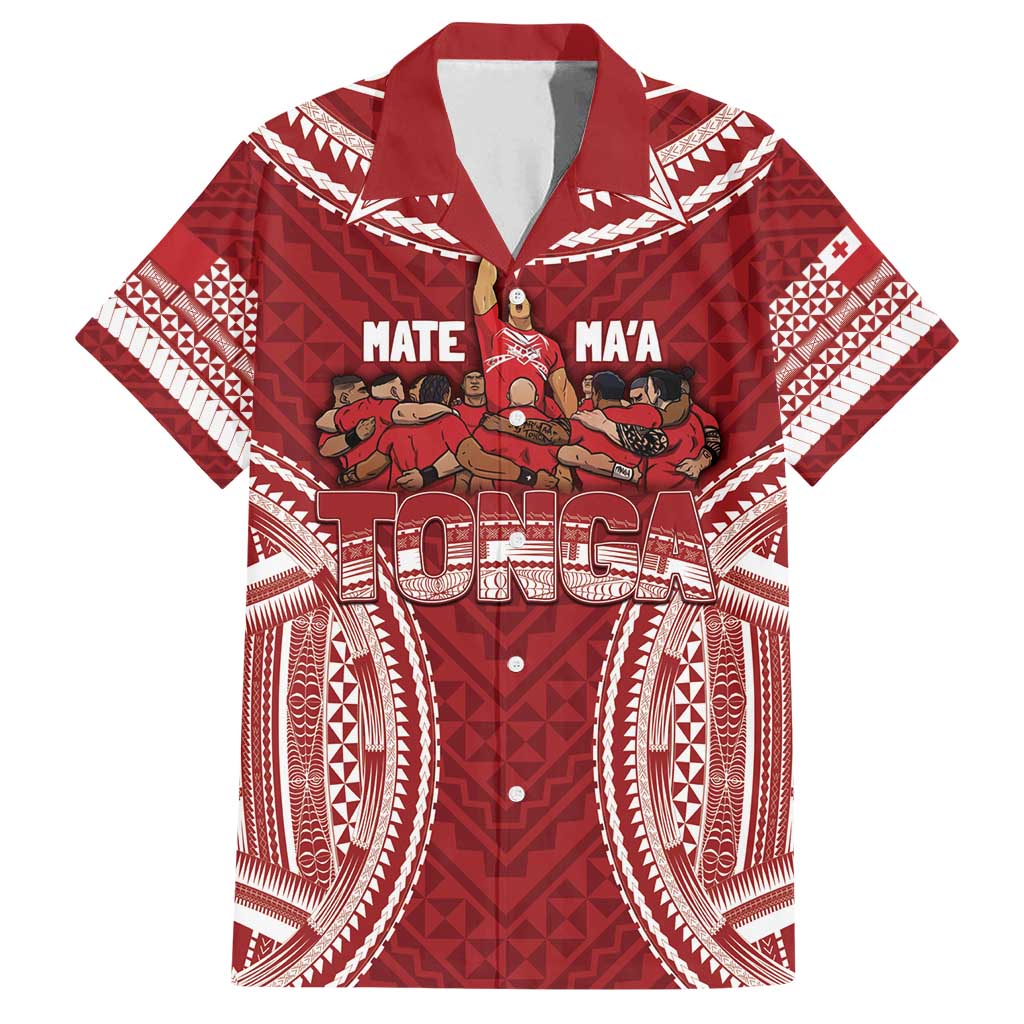 Personalized Mate Maa Tonga Rugby Family Matching Tank Maxi Dress and Hawaiian Shirt Ofa Atu Tonga LT7 Dad's Shirt - Short Sleeve Red - Polynesian Pride