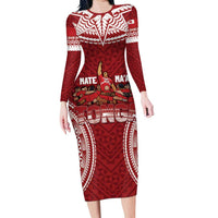 Personalized Mate Maa Tonga Rugby Long Sleeve Bodycon Dress Ofa Atu Tonga LT7 Long Dress Red - Polynesian Pride