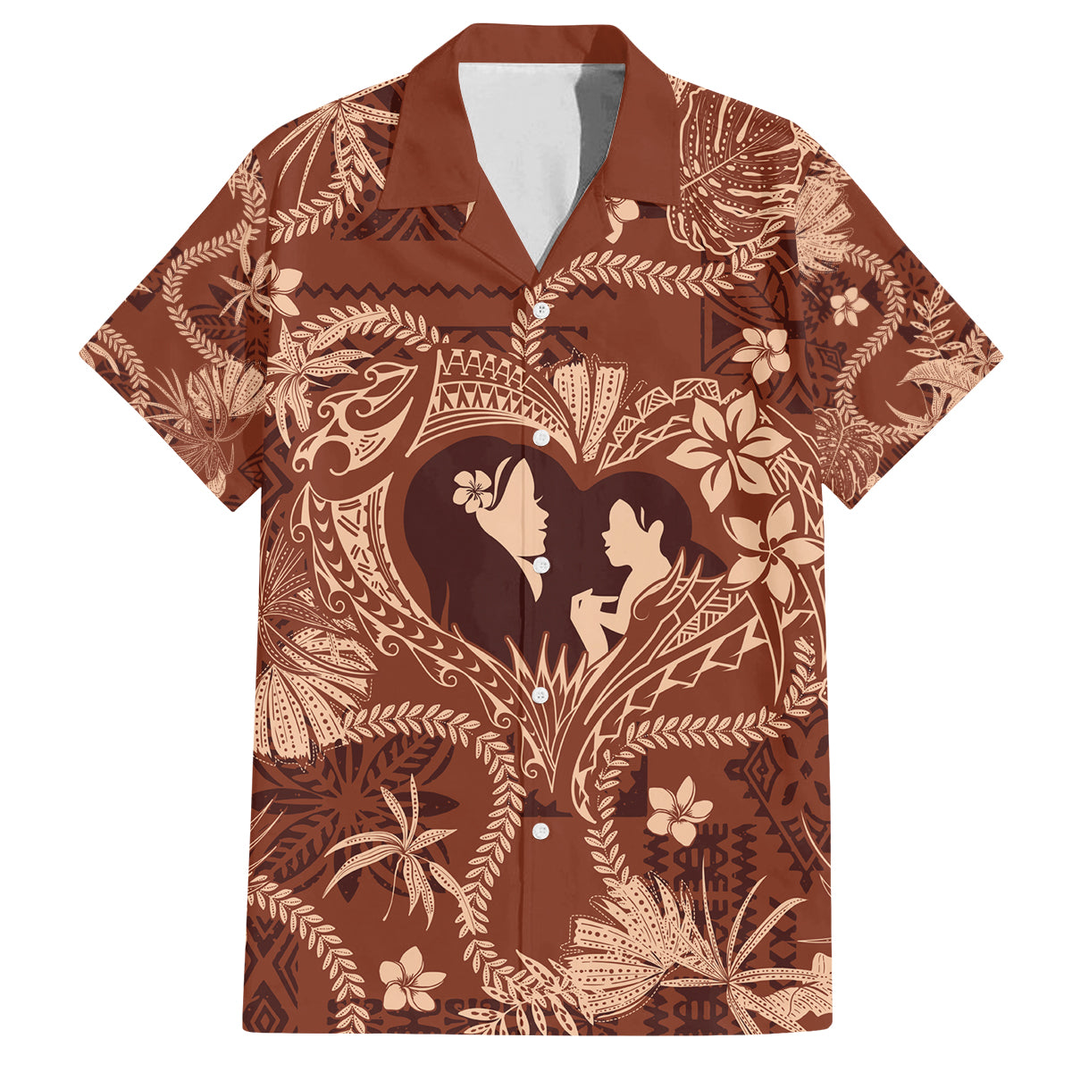 Hawaii Plumeria Family Matching Long Sleeve Bodycon Dress and Hawaiian Shirt Hau'oli la Makuahine Sunburned LT7 Dad's Shirt - Short Sleeve Brown - Polynesian Pride