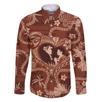 Hawaii Plumeria Family Matching Summer Maxi Dress and Hawaiian Shirt Hau'oli la Makuahine Sunburned LT7 Dad's Shirt - Long Sleeve Brown - Polynesian Pride