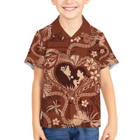 Hawaii Plumeria Kid Hawaiian Shirt Hau'oli la Makuahine Sunburned LT7 Kid Brown - Polynesian Pride
