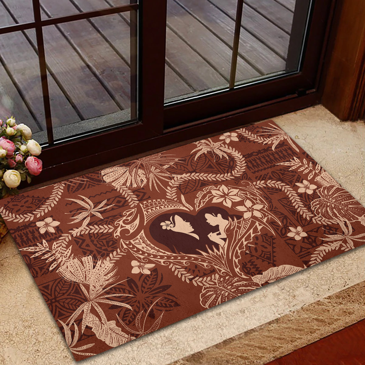 Hawaii Plumeria Rubber Doormat Hau'oli la Makuahine Sunburned LT7 - Polynesian Pride