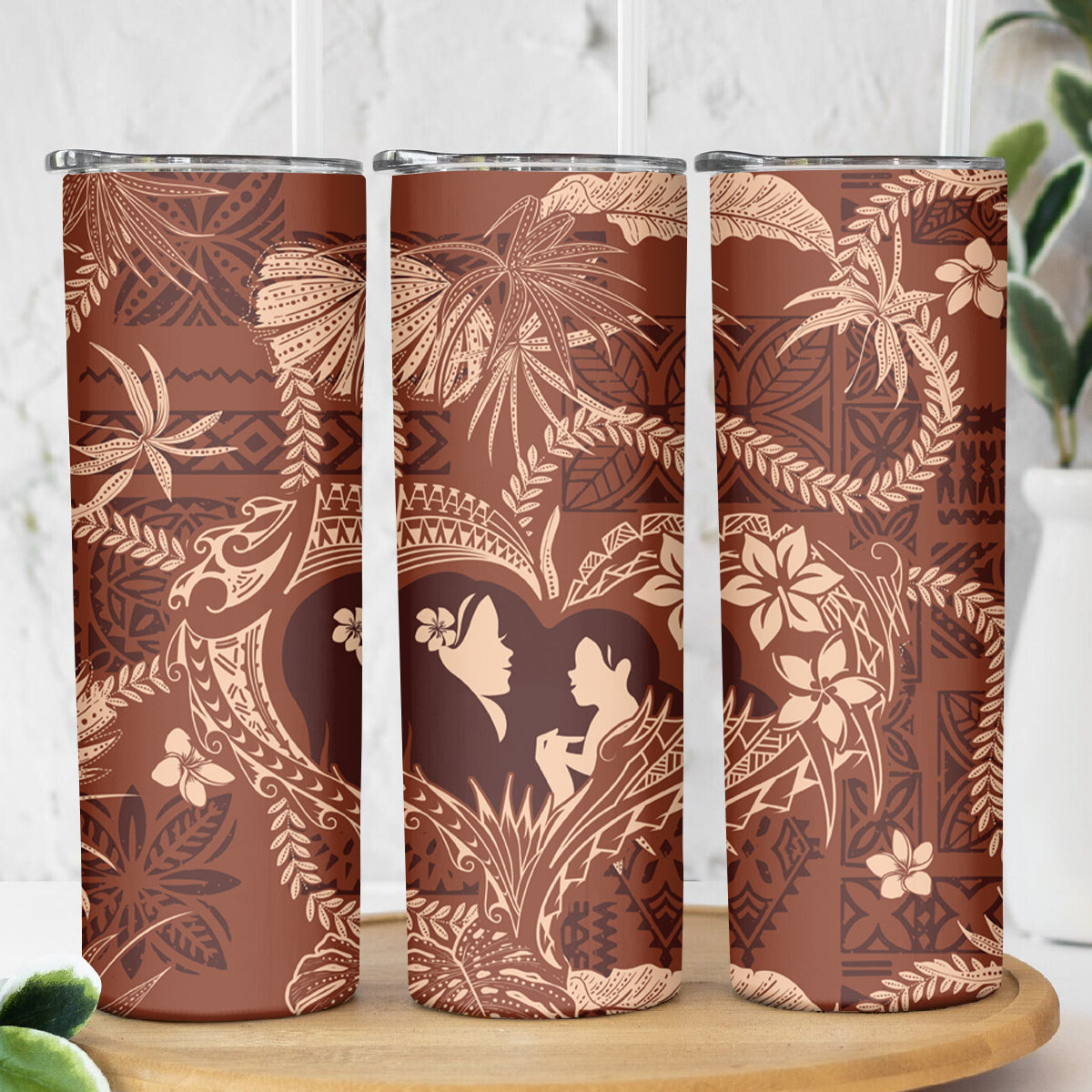 Hawaii Plumeria Skinny Tumbler Hau'oli la Makuahine Sunburned LT7 - Polynesian Pride