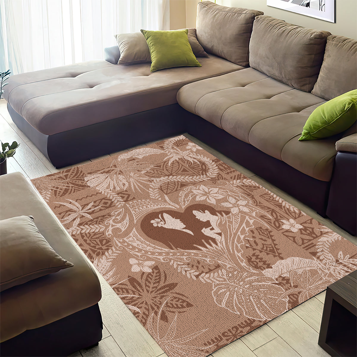 Hawaii Plumeria Area Rug Hau'oli la Makuahine Beige LT7 - Polynesian Pride