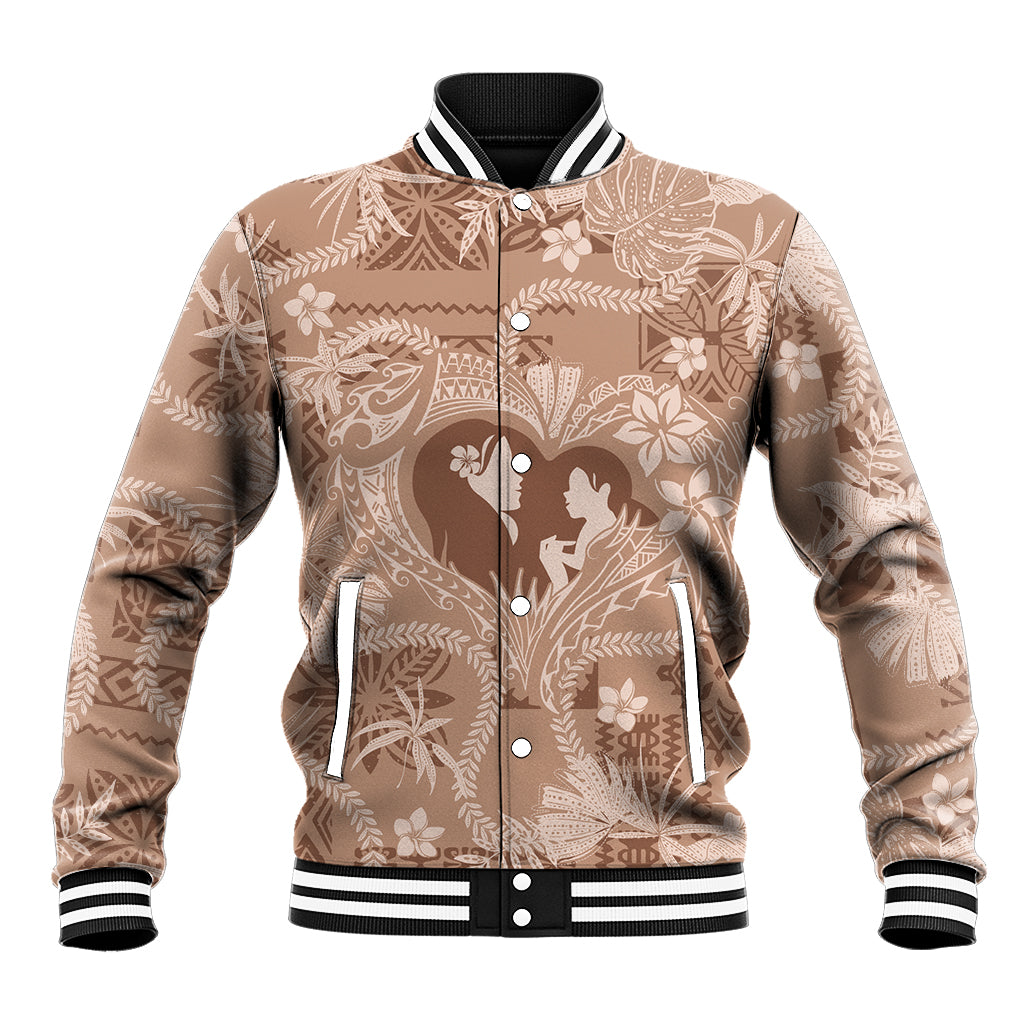Hawaii Plumeria Baseball Jacket Hau'oli la Makuahine Beige LT7 Unisex Beige - Polynesian Pride