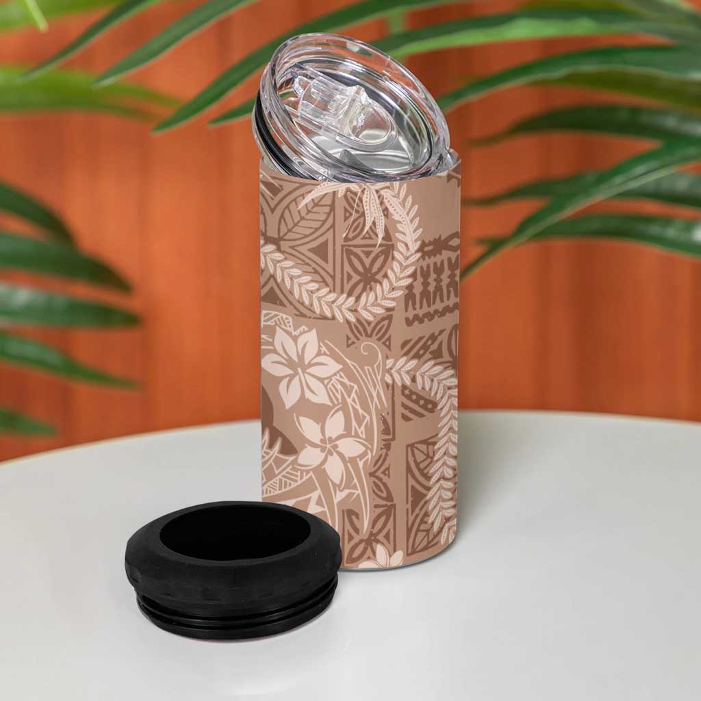 Hawaii Plumeria 4 in 1 Can Cooler Tumbler Hau'oli la Makuahine Beige LT7 - Polynesian Pride