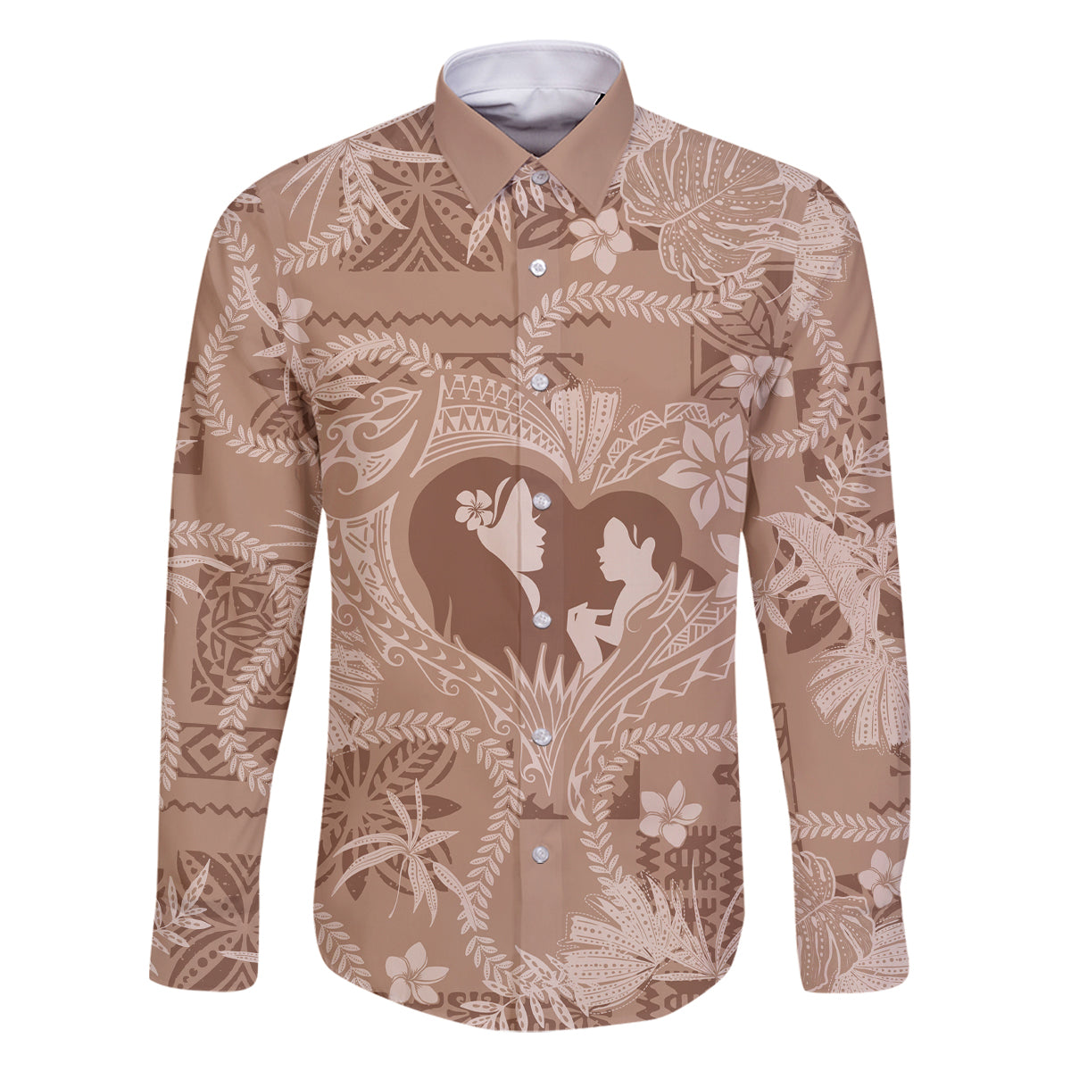 Hawaii Plumeria Family Matching Off Shoulder Maxi Dress and Hawaiian Shirt Hau'oli la Makuahine Beige LT7 Dad's Shirt - Long Sleeve Beige - Polynesian Pride