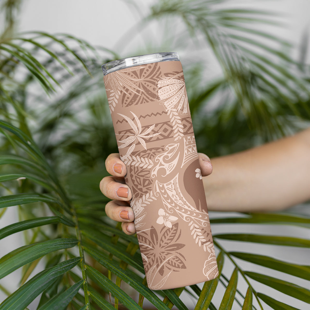 Hawaii Plumeria Skinny Tumbler Hau'oli la Makuahine Beige LT7 - Polynesian Pride
