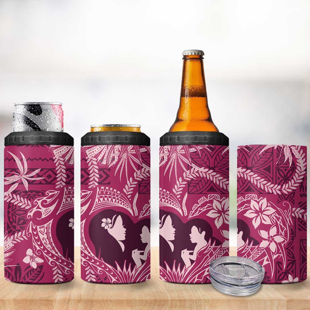 Hawaii Plumeria 4 in 1 Can Cooler Tumbler Hau'oli la Makuahine Rosy LT7 - Polynesian Pride