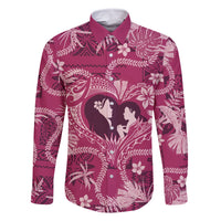 Hawaii Plumeria Family Matching Off The Shoulder Long Sleeve Dress and Hawaiian Shirt Hau'oli la Makuahine Rosy LT7 Dad's Shirt - Long Sleeve Pink - Polynesian Pride
