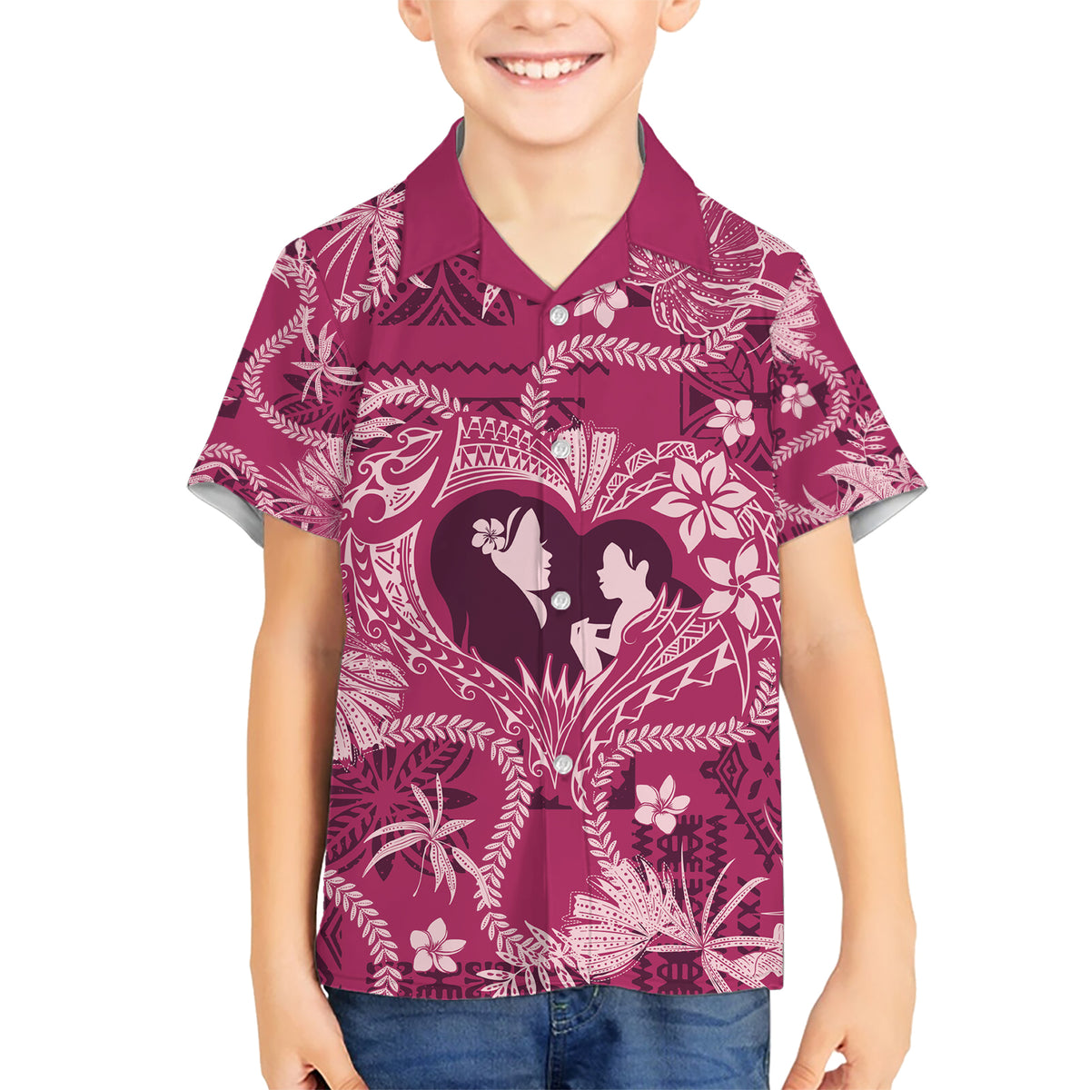 Hawaii Plumeria Kid Hawaiian Shirt Hau'oli la Makuahine Rosy LT7 Kid Pink - Polynesian Pride