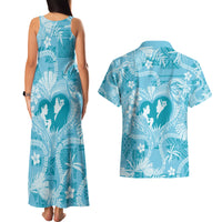 Hawaii Plumeria Couples Matching Tank Maxi Dress and Hawaiian Shirt Hau'oli la Makuahine Turquoise LT7 - Polynesian Pride