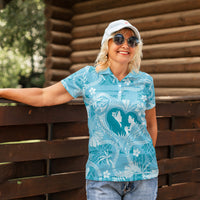Hawaii Plumeria Women Polo Shirt Hau'oli la Makuahine Turquoise LT7 - Polynesian Pride