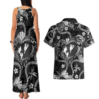 Hawaii Plumeria Couples Matching Tank Maxi Dress and Hawaiian Shirt Hau'oli la Makuahine Monochrome LT7 - Polynesian Pride
